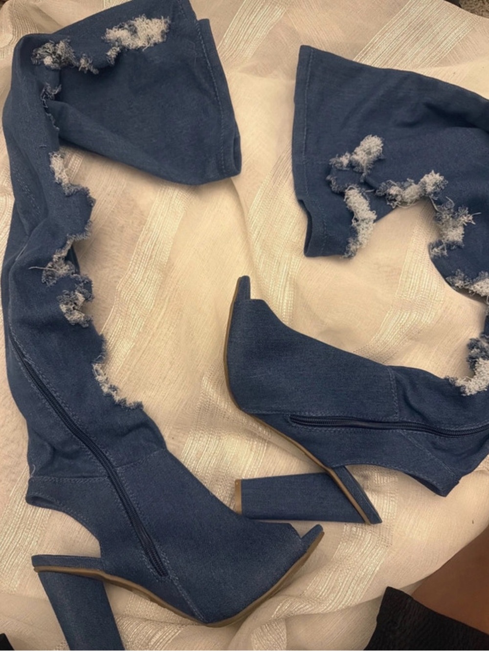 Navy Blue Over-the-Knee Block Heel Boots - Women's